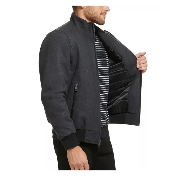 Men Wool Bomber Jacket Knit Trim Gray Size 2XL 400086 Men